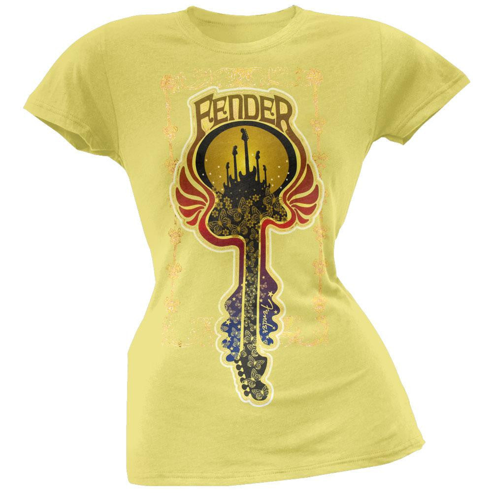Fender - Butterfly Guitar Juniors T-Shirt Juniors T-Shirts Fender LG Yellow 