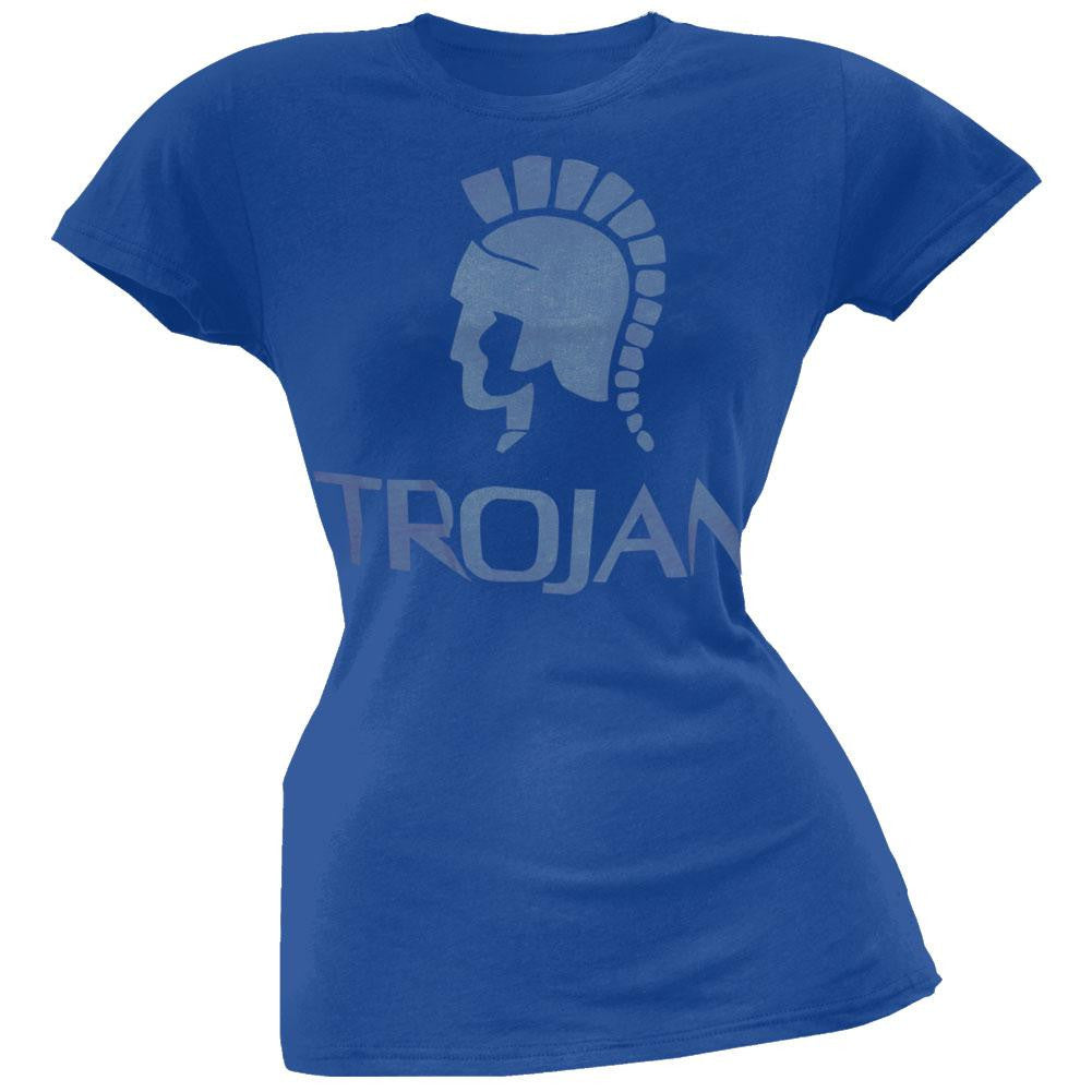 Trojan - Distressed Logo Juniors T-Shirt Juniors T-Shirts Old Glory LG Blue 