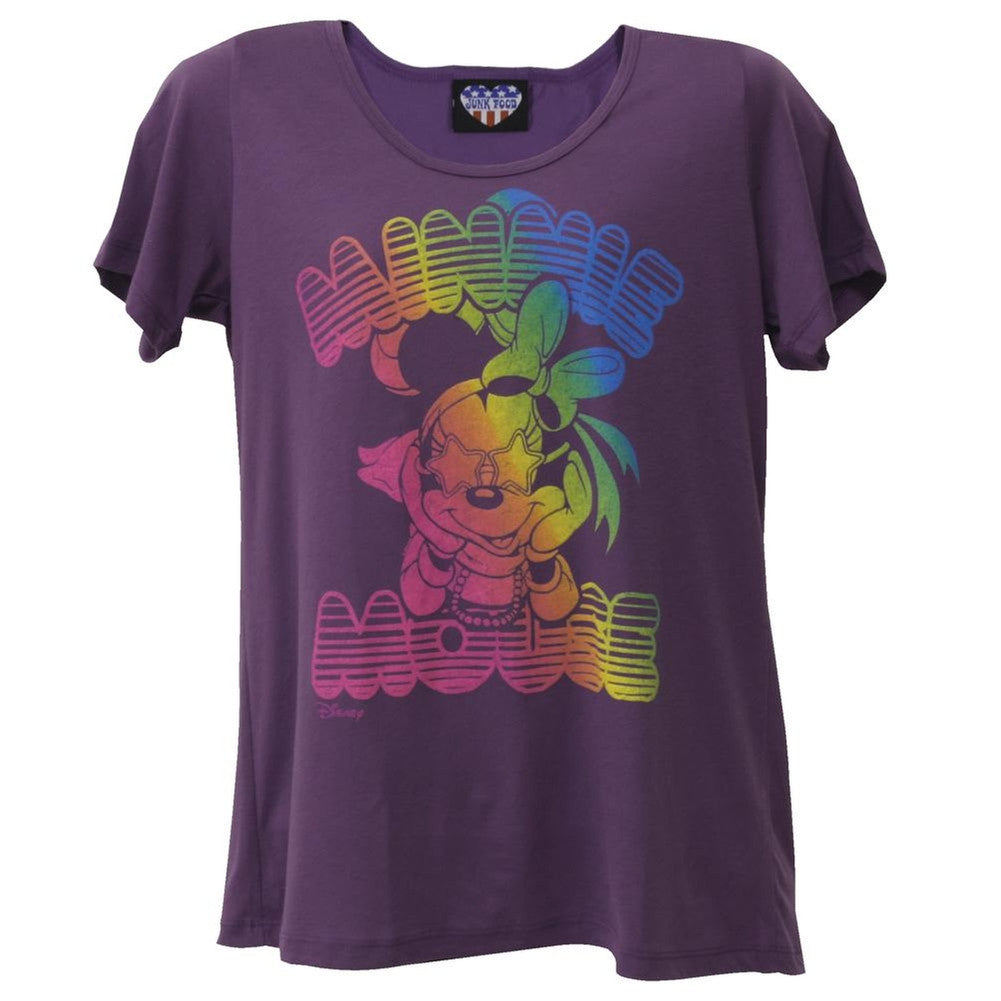 Minnie Mouse - Neon Juniors Boyfriend T-Shirt Juniors T-Shirts Minnie Mouse LG Purple