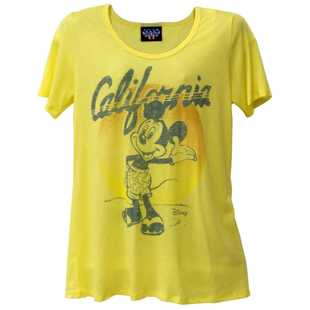 Mickey Mouse - California Mickey Juniors Boyfriend T-Shirt Juniors T-Shirts Mickey Mouse LG Yellow