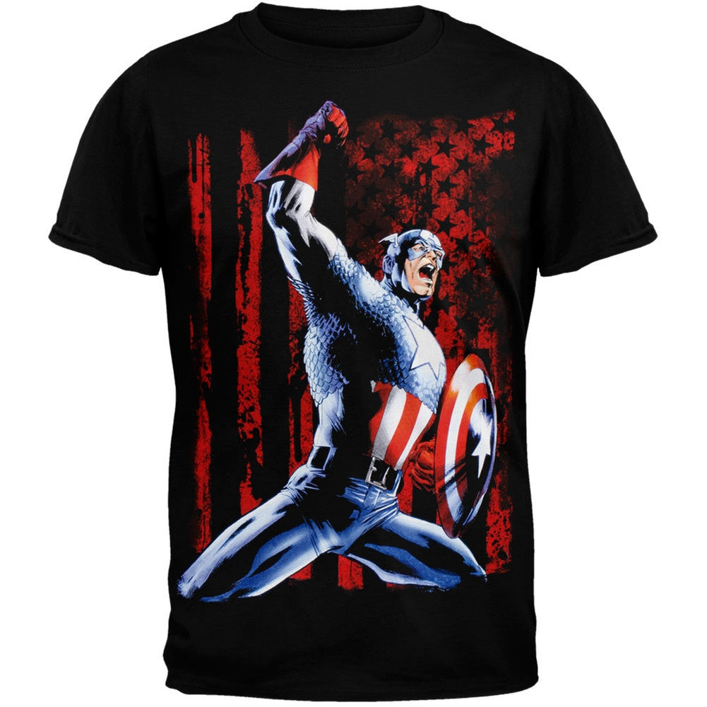 Captain America - Red Stripe T-Shirt Men's T-Shirts Captain America SM Black 