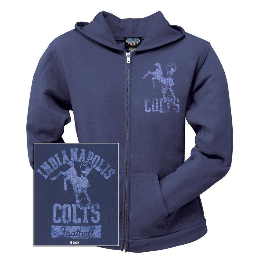 Indianapolis Colts - Vintage Logo Juniors Overdye Zip Hoodie Juniors Hoodies Indianapolis Colts MD Blue 
