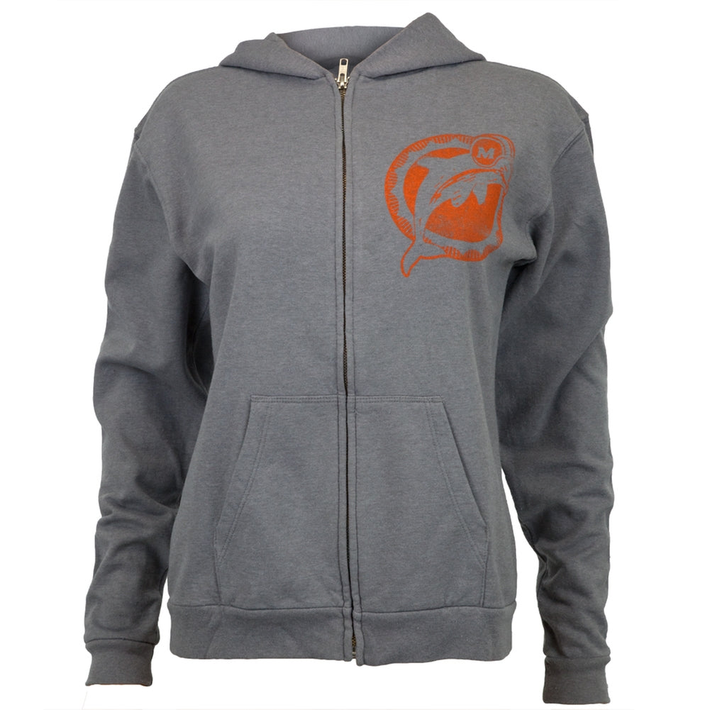 Miami Dolphins - Vintage Logo Juniors Overdye Zip Hoodie Juniors Hoodies Miami Dolphins LG Grey 