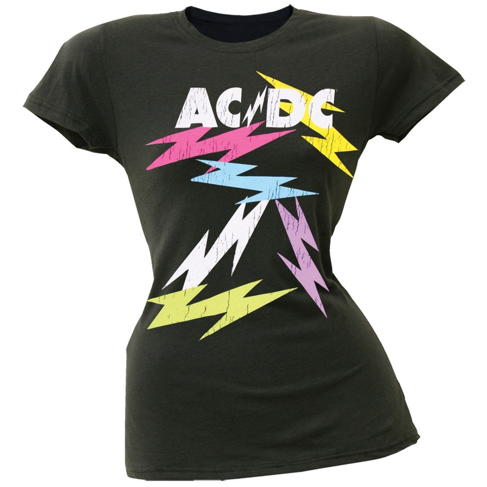 AC/DC - Neon Bolts Juniors T-Shirt Juniors T-Shirts AC/DC SM Black