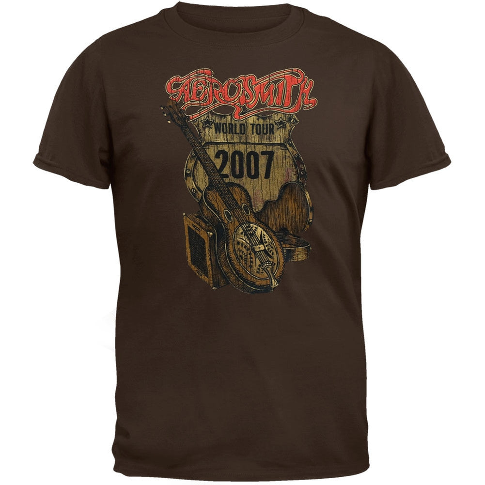 Aerosmith - Distressed Sketch 07 Tour Soft T-Shirt Men's T-Shirts Aerosmith SM Brown 