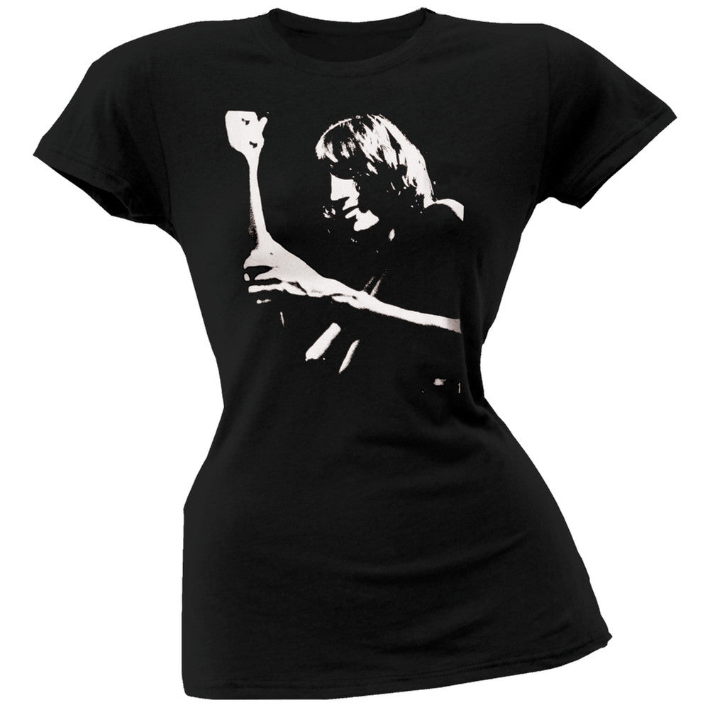 Roger Waters - Black And White Photo Juniors T-Shirt Juniors T-Shirts Roger Waters SM Black