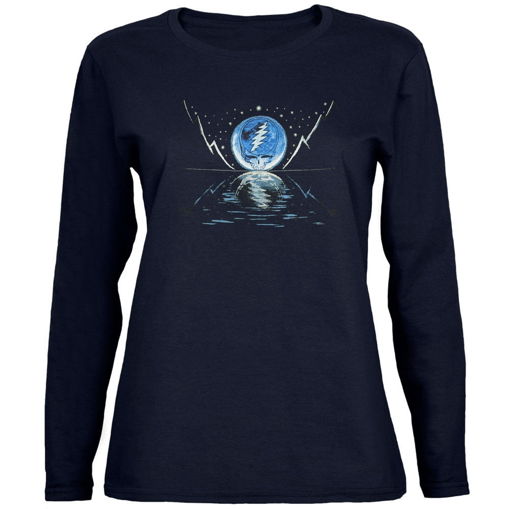 Grateful Dead - Blue Moon Navy Juniors Long Sleeve T-Shirt Juniors Long Sleeves Grateful Dead SM Dark Blue 