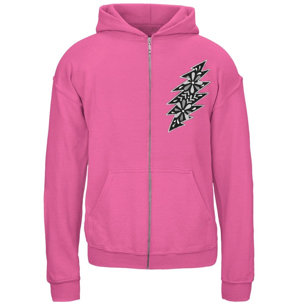 Grateful Dead - Black & White Calaveras Pink Youth Zip Hoodie Youth Hoodies Little Hippie SM Pink