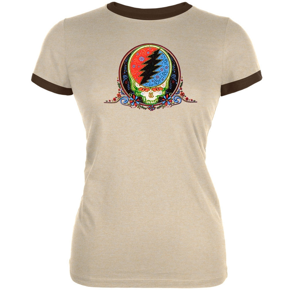 Grateful Dead - Calaveras Juniors Ringer Tan T-Shirt Juniors T-Shirts Grateful Dead SM Tan