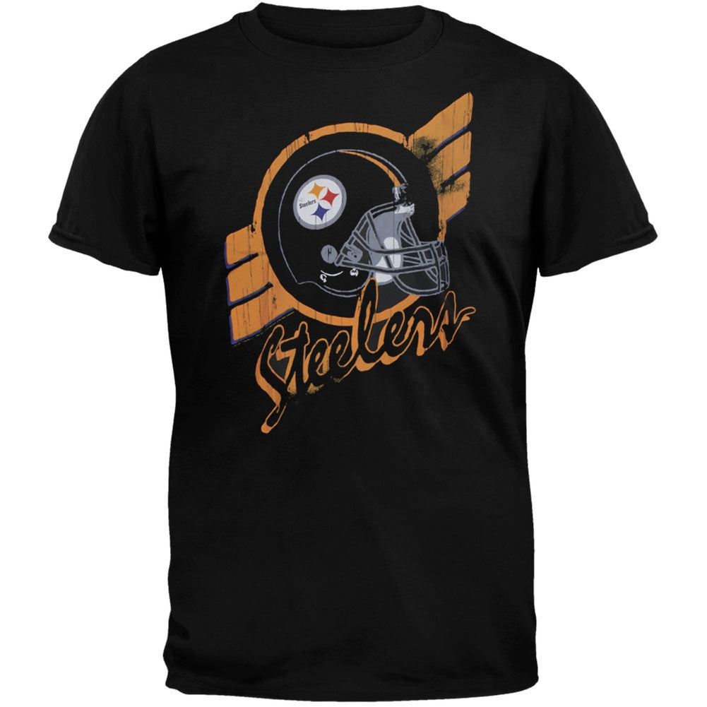 Pittsburgh Steelers - Helmet Crackle Soft T-Shirt Men's T-Shirts Pittsburgh Steelers SM Black 