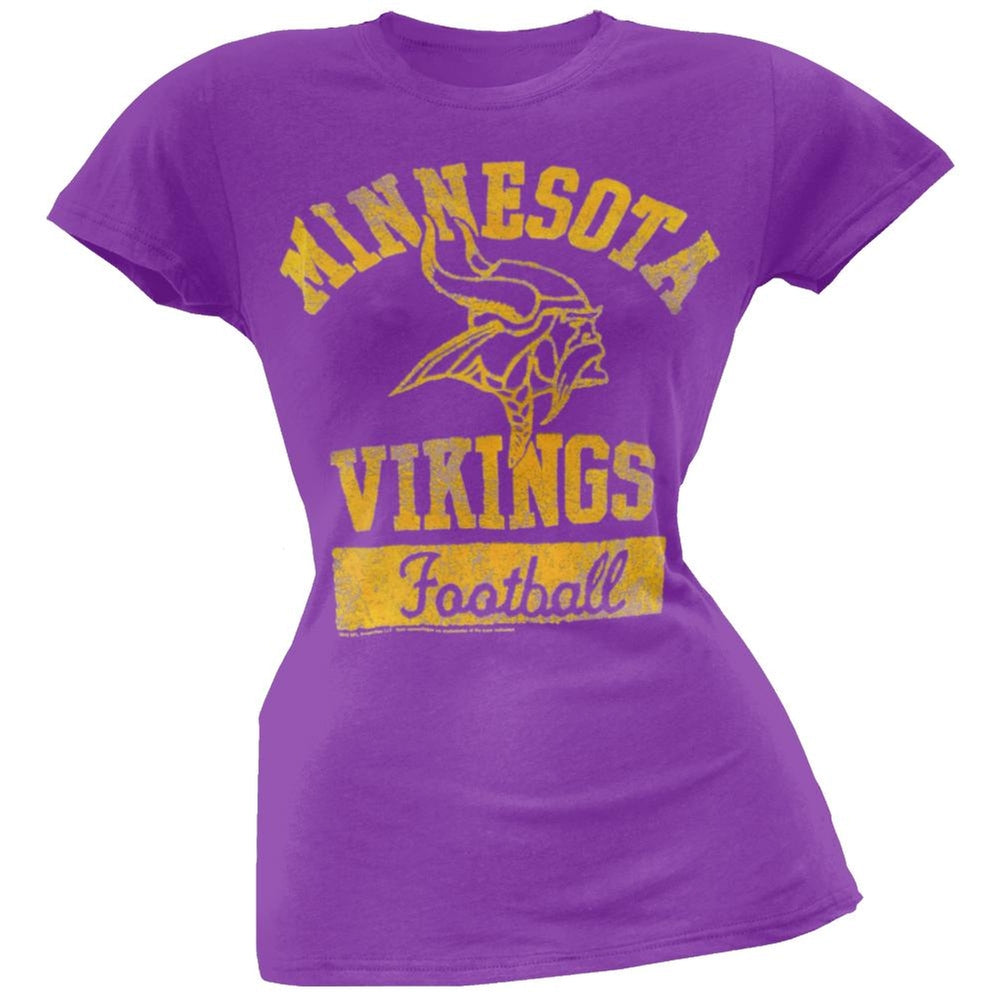 Minnesota Vikings - Vintage Flock Logo Juniors T-Shirt Juniors T-Shirts Minnesota Vikings LG Purple 