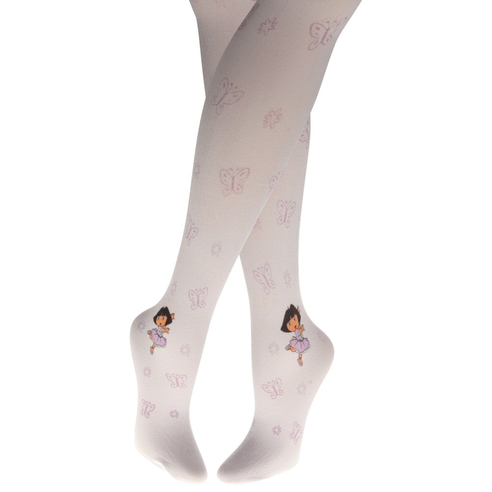 Dora The Explorer - Butterflies White Girls Fashion Tights Youth Tights Dora The Explorer 10 White 