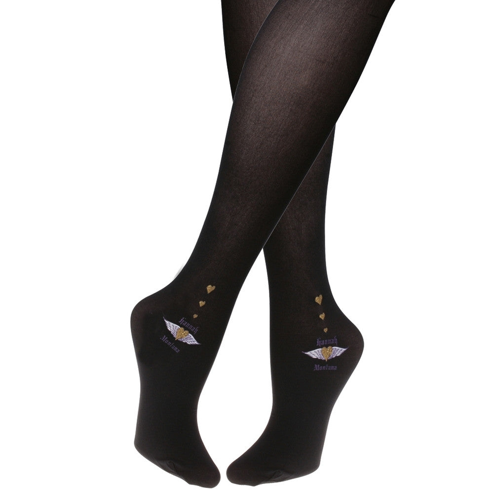 Hannah Montana - Gold Hearts Black Girls Fashion Tights Youth Tights Hannah Montana 10 Black 