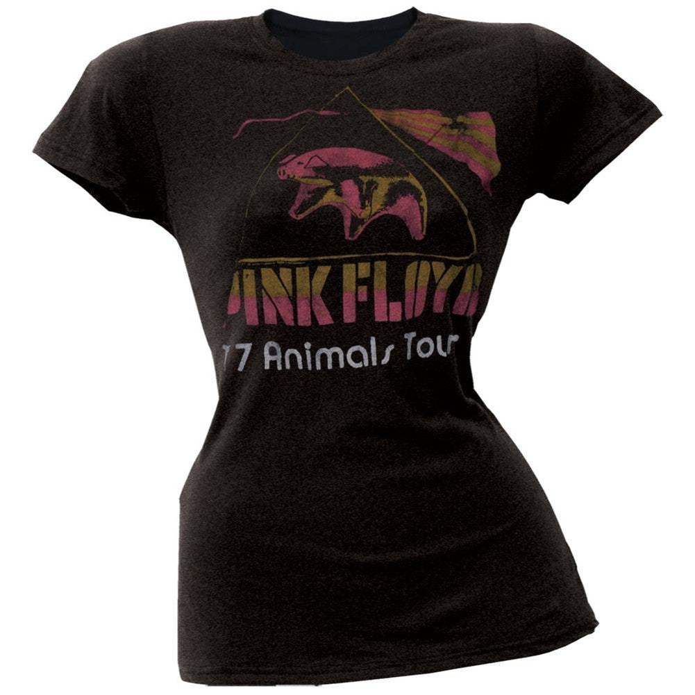 Pink Floyd - 77 Animals Tour Juniors T-Shirt Juniors T-Shirts Pink Floyd MD Black