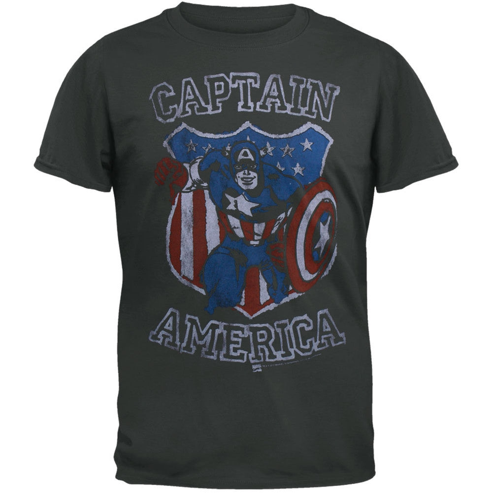 Captain America - Distressed Shield Soft T-Shirt Men's T-Shirts Captain America MD Grey