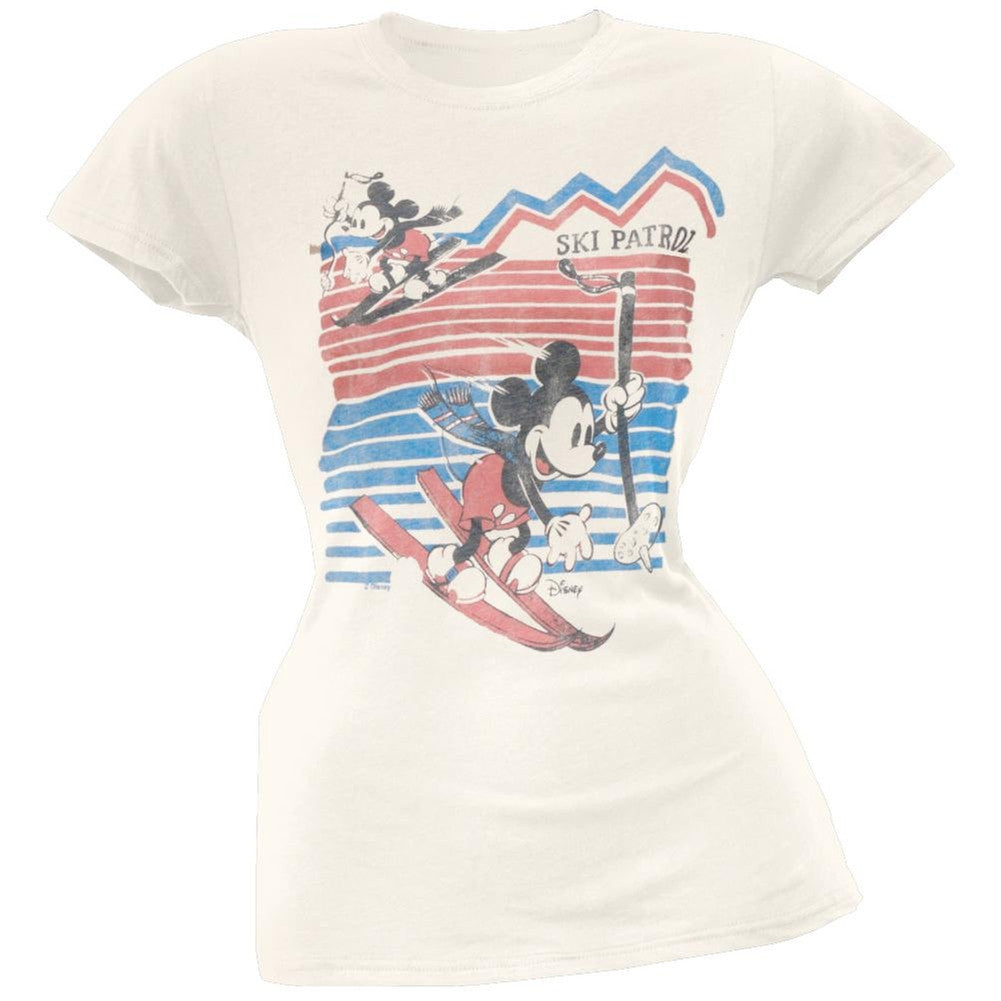 Mickey Mouse - Ski Patrol Juniors T-Shirt Juniors T-Shirts Mickey Mouse LG Off-White 