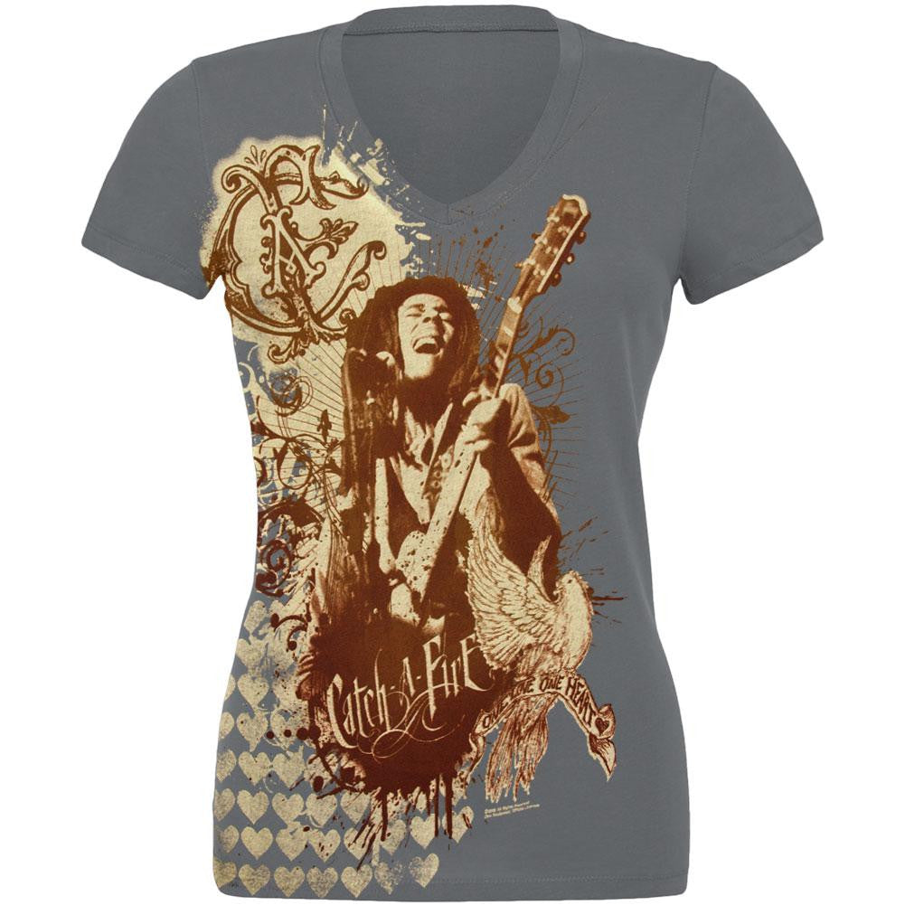 Bob Marley - Hearts Juniors T-Shirt Juniors T-Shirts Bob Marley SM Grey 