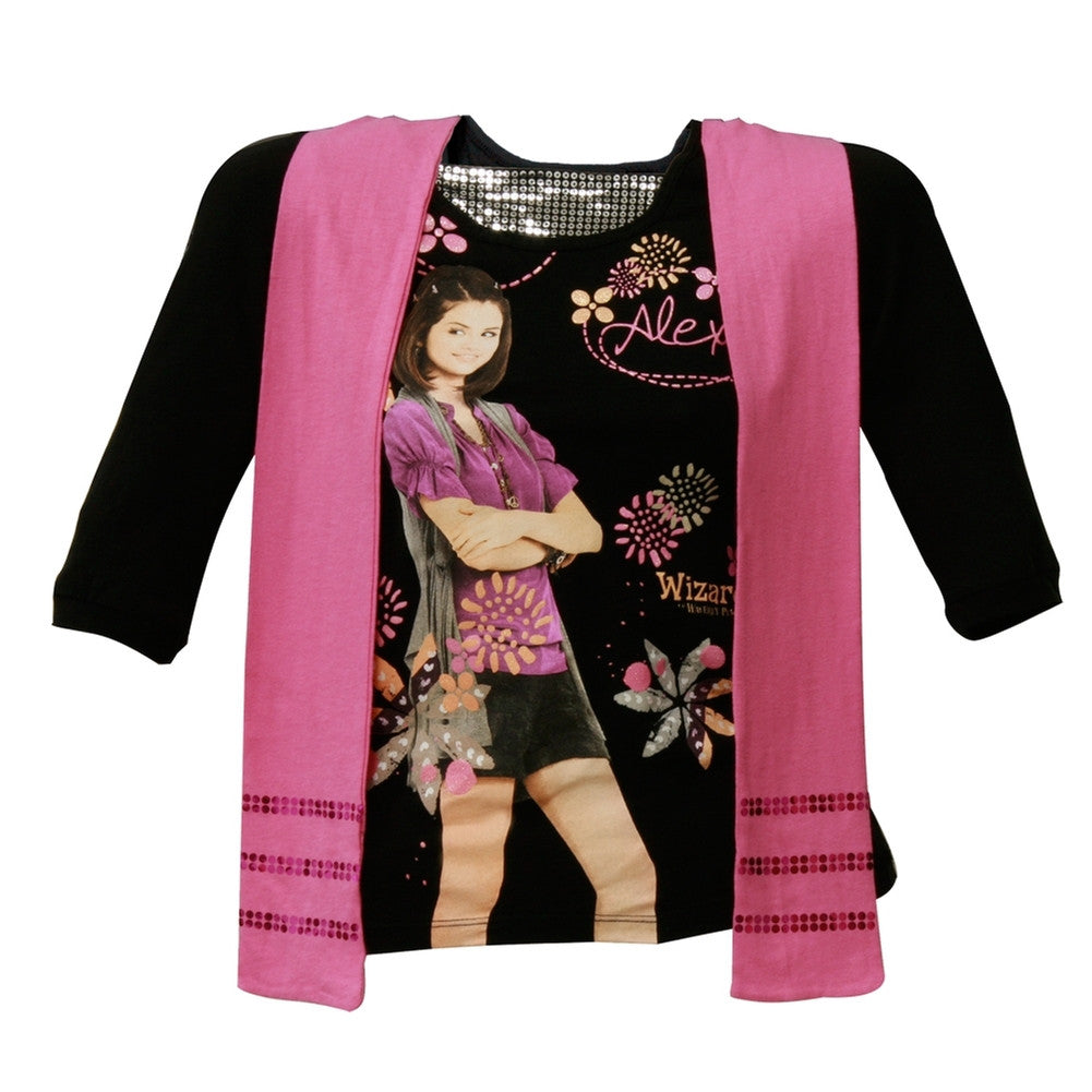 Wizards Of Waverly - Alex Flowers Girls Youth Long Sleeve T-Shirt w/ Scarf Youth Long Sleeves Wizards of Waverly Place SM Black