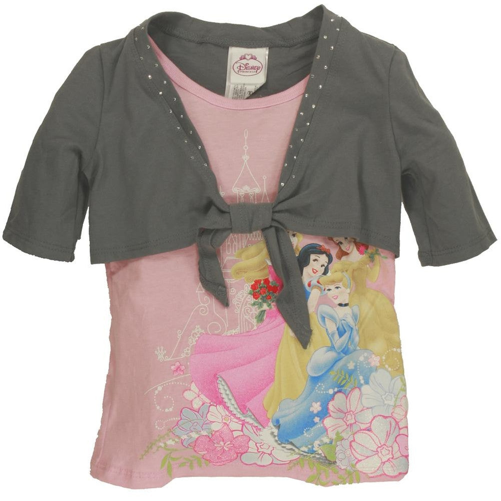 Disney Princesses - Castle Trio Girls Juvy Shrug 2Fer Juvenile T-Shirts Disney Princesses LG Light Pink