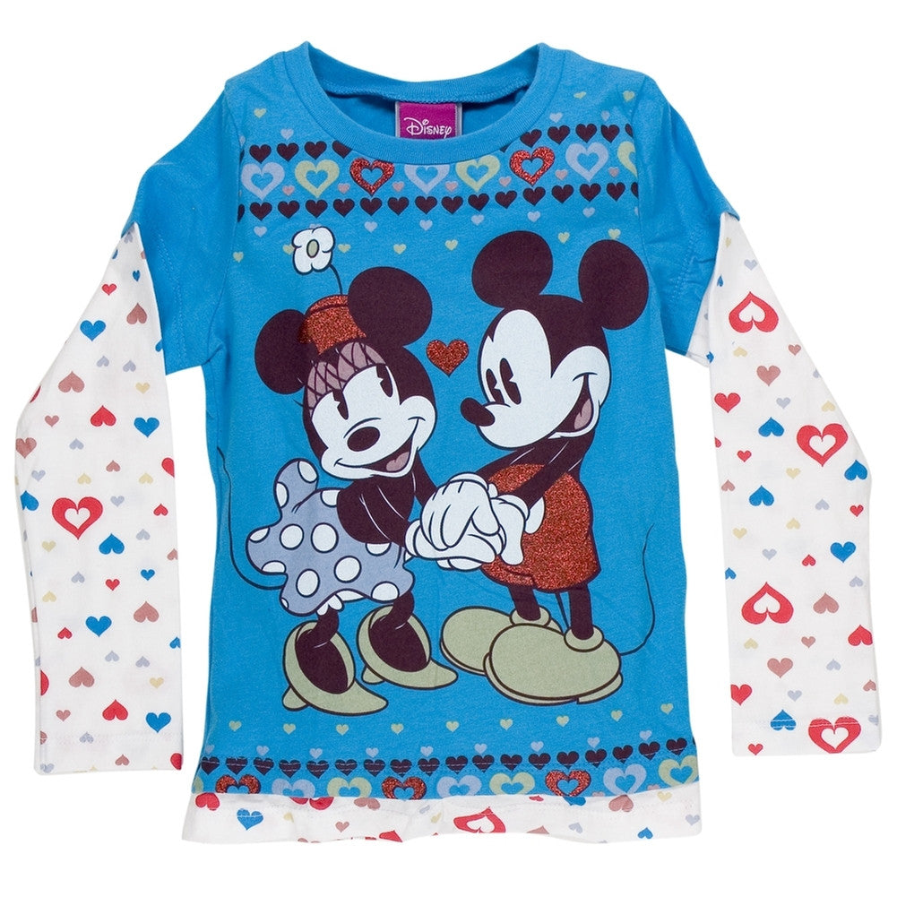 Disney - Heart Borders Girls Juvy 2fer Long Sleeve T-Shirt Juvenile Long Sleeves Mickey Mouse LG Blue