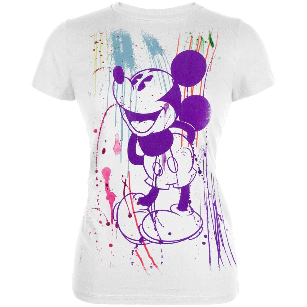 Mickey Mouse - Paint Splatter Juniors T-Shirt Juniors T-Shirts Mickey Mouse LG White 