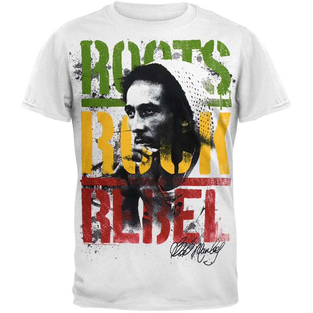 Bob Marley - Roots Rock Rebel Jumbo Print T-Shirt Men's T-Shirts Bob Marley 2XL White 