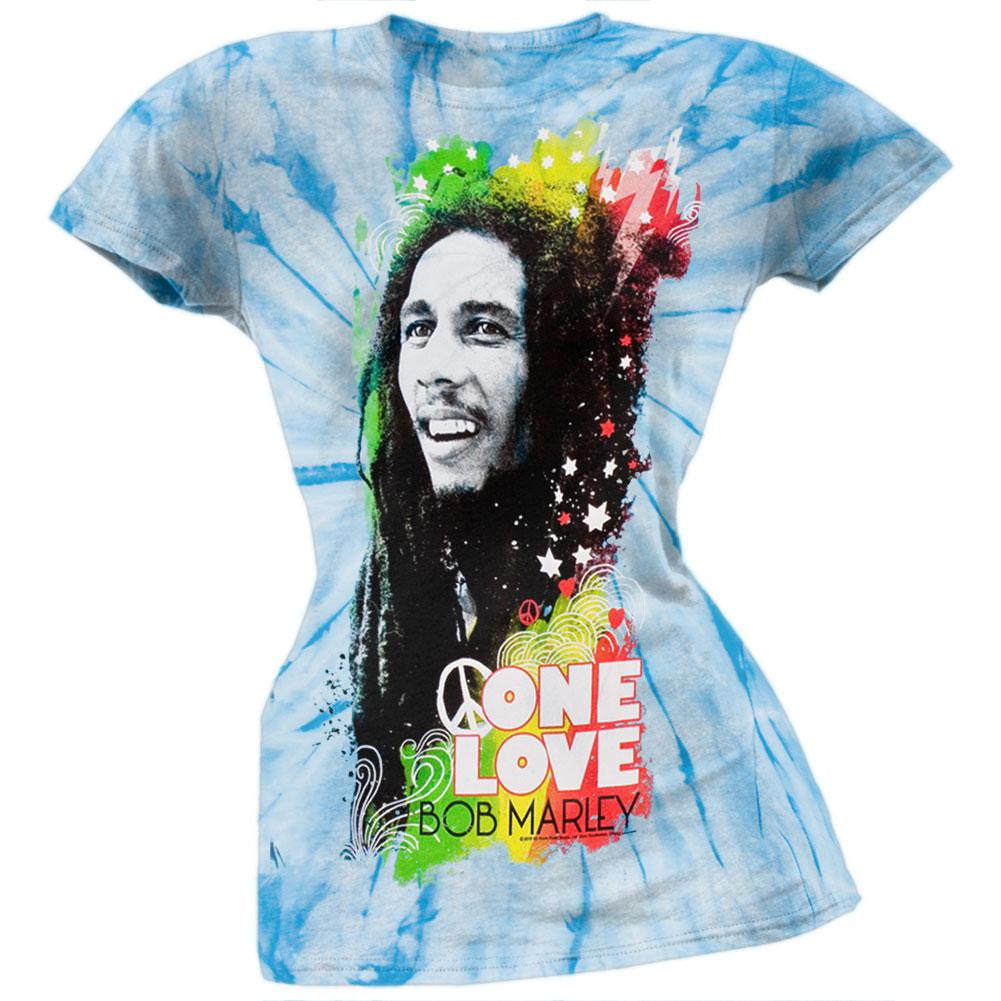 Bob Marley - One Love Rasta Juniors Tie Dye T-Shirt Juniors T-Shirts Bob Marley 2XL Blue 