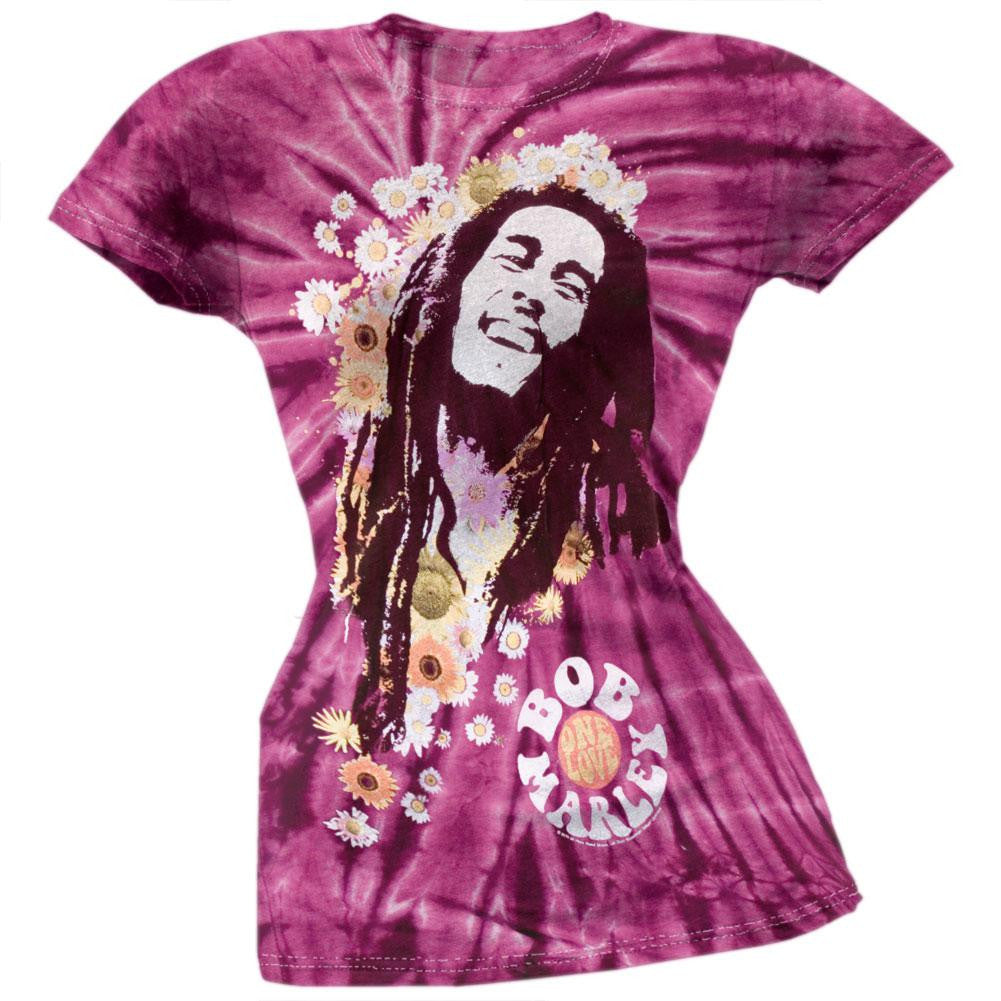 Bob Marley - Flowers Tie Dye Juniors T-Shirt Juniors T-Shirts Bob Marley SM Pink