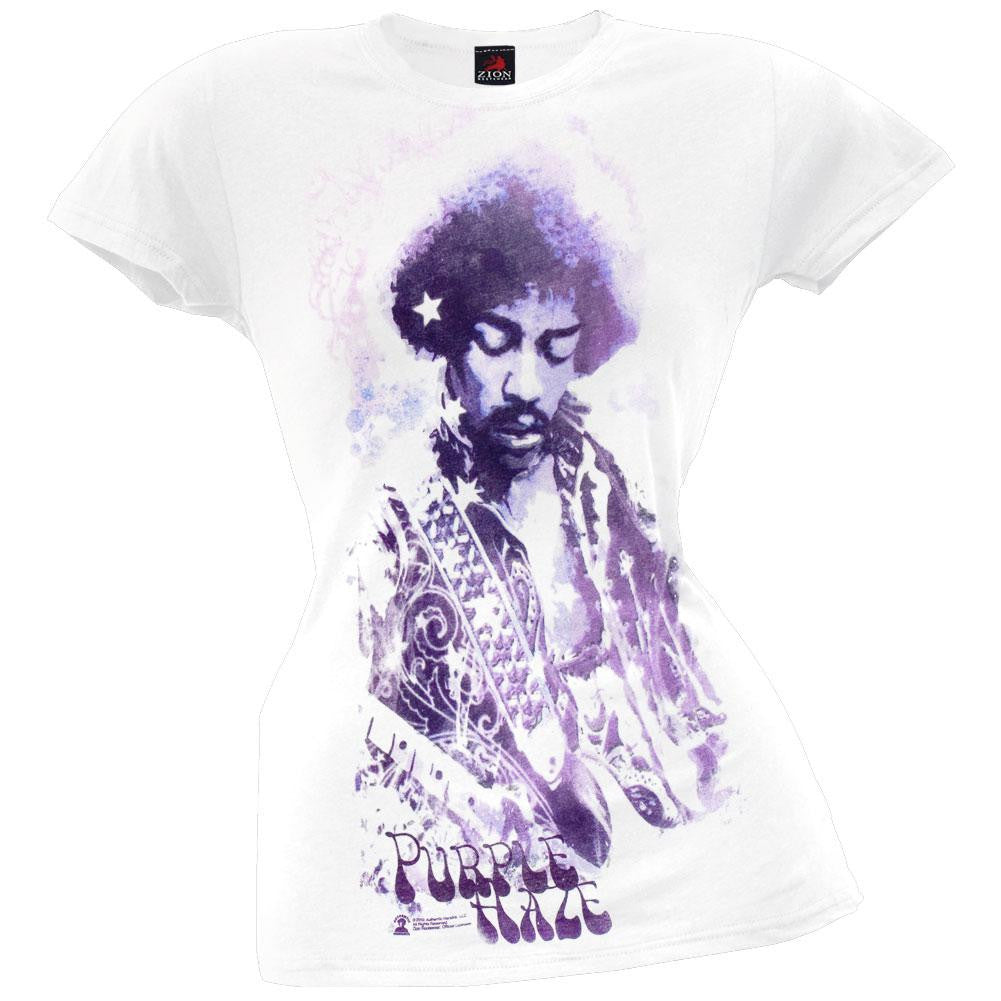 Jimi Hendrix - Purple Haze White Juniors T-Shirt Juniors T-Shirts Jimi Hendrix SM White 