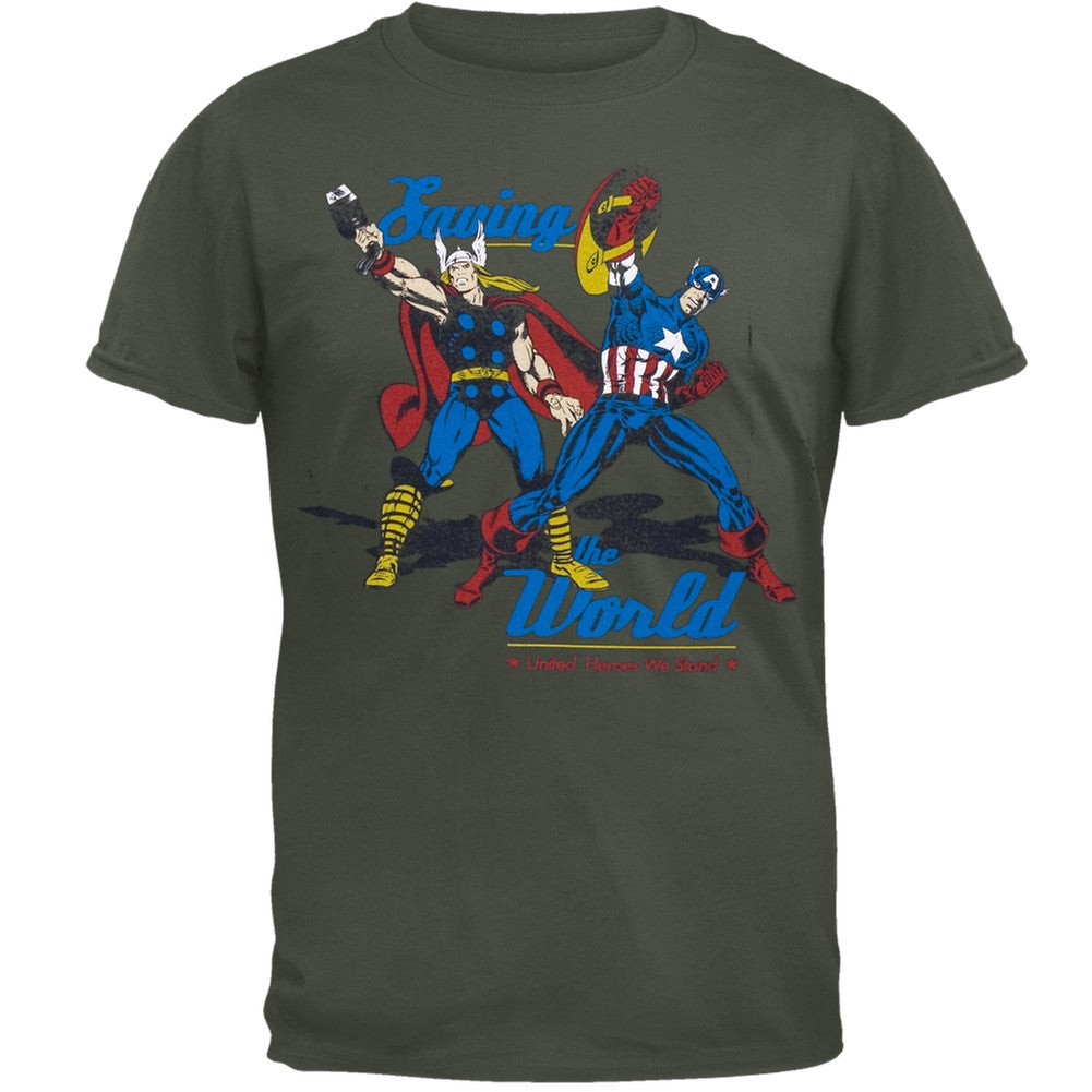 Marvel Heroes - Defending Earth Soft T-Shirt Men's T-Shirts Marvel XL Dark Green 