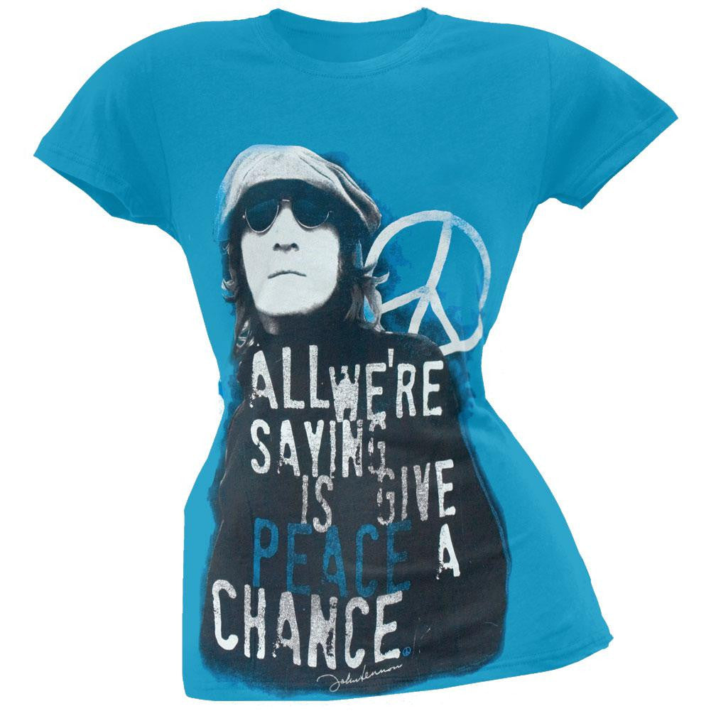 John Lennon - Give Peace Juniors T-Shirt Juniors T-Shirts John Lennon LG Blue 