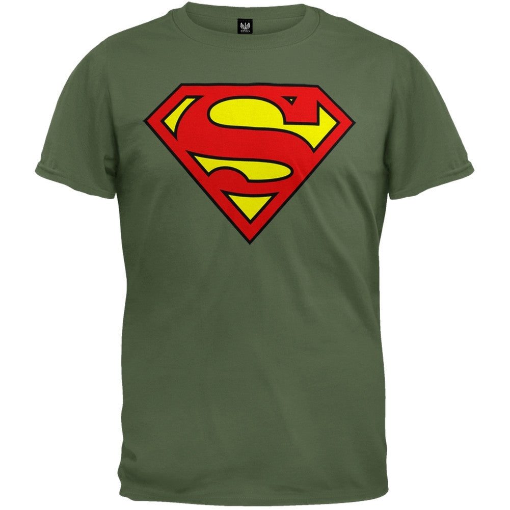 Superman - Shield Logo Moss T-Shirt Men's T-Shirts Superman MD Dark Green 