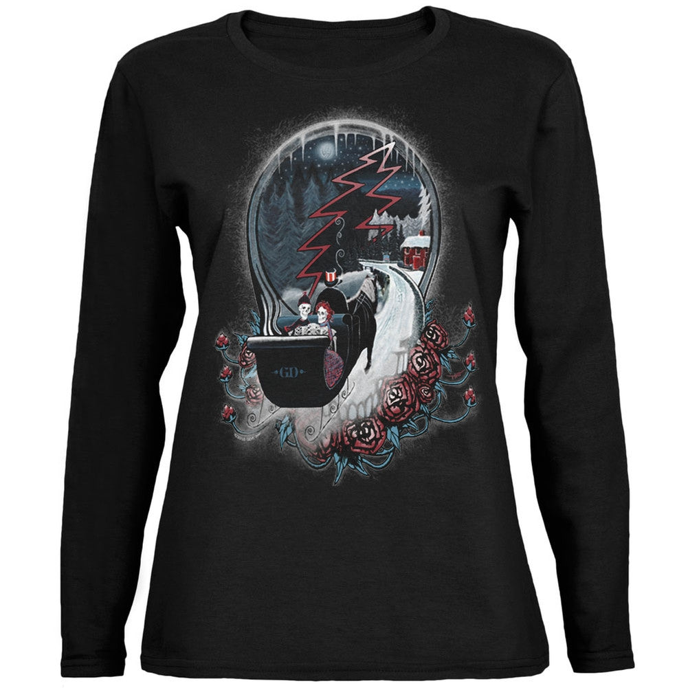 Grateful Dead - Christmas Winter Skeleton Sleigh Steal Your Face Juniors Long Sleeve T-Shirt Juniors Long Sleeves Grateful Dead