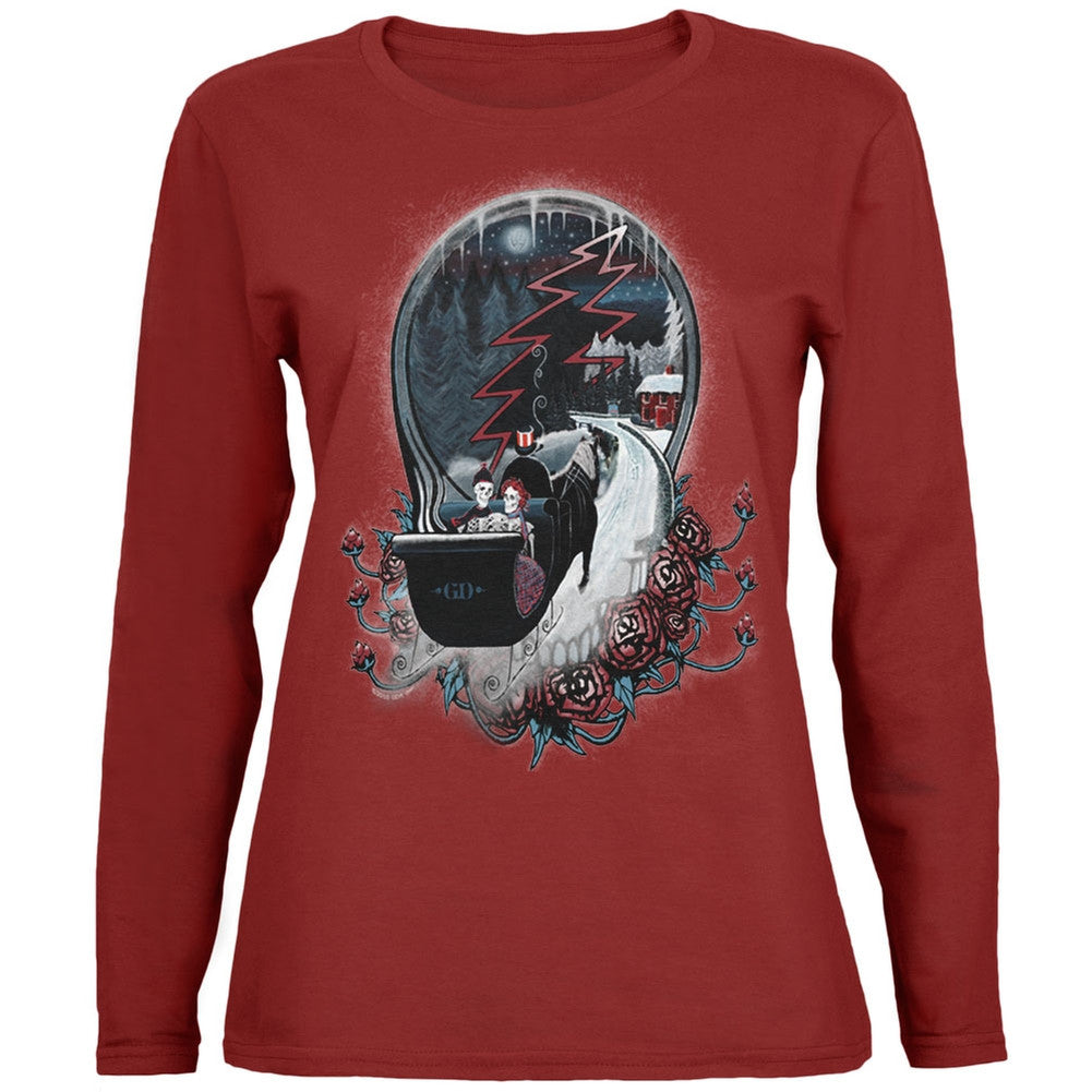 Grateful Dead - Christmas Winter Skeleton Sleigh Steal Your Face Long Sleeve T-Shirt Juniors Long Sleeves Grateful Dead