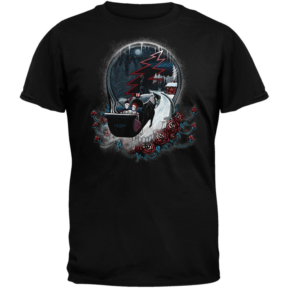 Grateful Dead - Christmas Winter Skeleton Sleigh Steal Your Face Mens T-Shirt Men's T-Shirts Grateful Dead SM Black