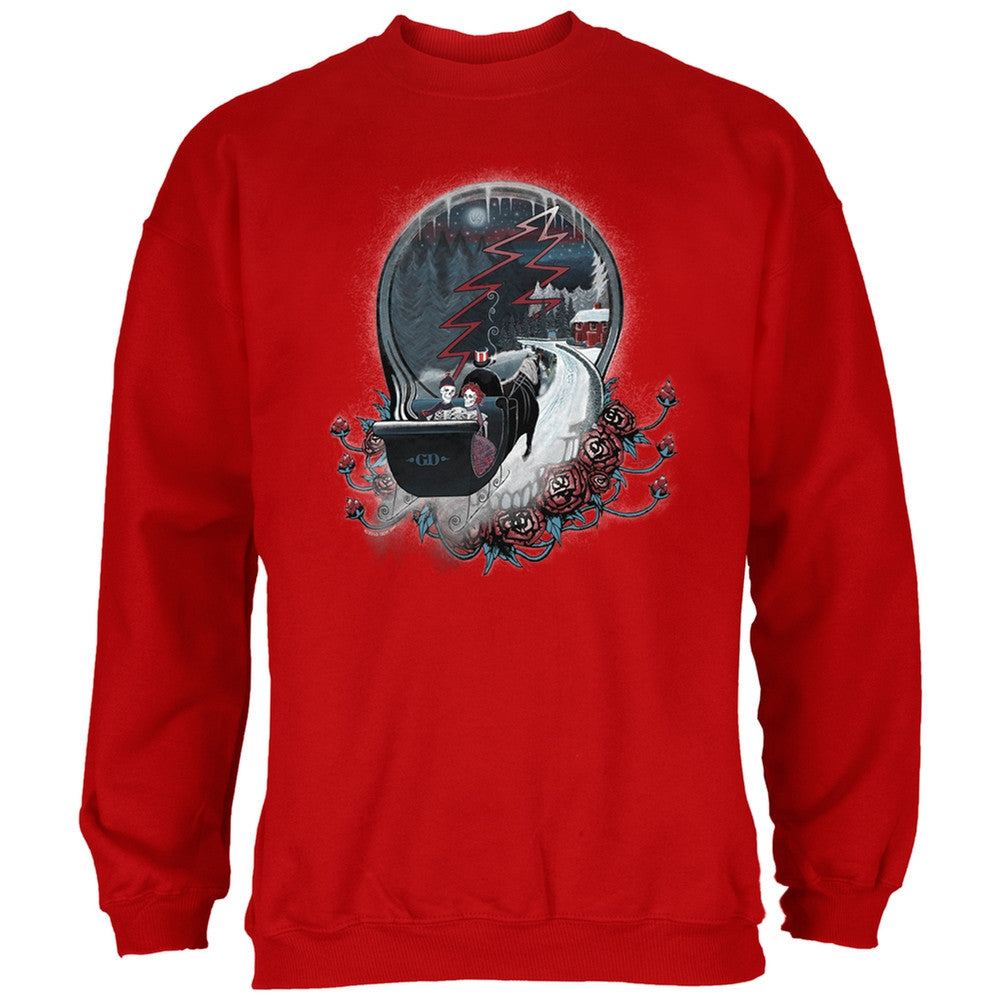 Grateful Dead Christmas Winter Skeleton Sleigh Steal Your Face Mens Crewneck Sweatshirt Men's Sweatshirts Grateful Dead SM Maroon