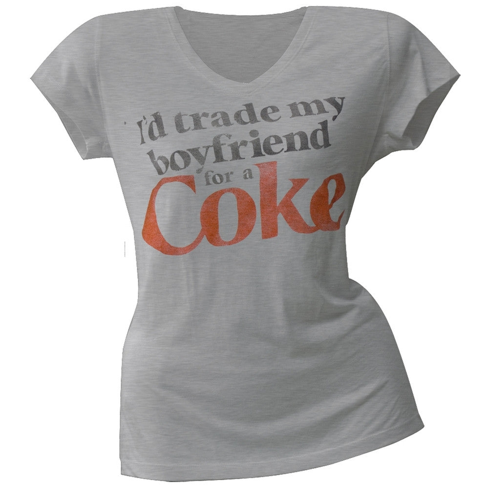 Coke - Trade My Boyfriend Juniors T-Shirt Juniors T-Shirts Coca-Cola LG Grey