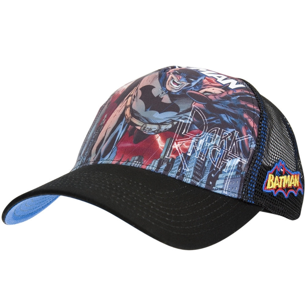 Batman - Lunging Dark Knight Trucker Cap Trucker Caps Old Glory OS Black 