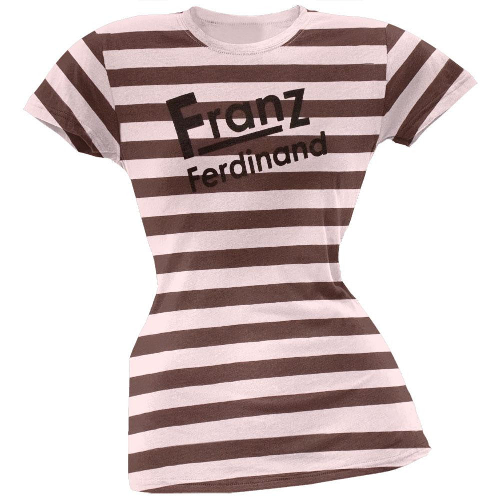 Franz Ferdinand - Logo Jail Stripe Juniors T-Shirt Juniors T-Shirts Franz Ferdinand SM Pink 