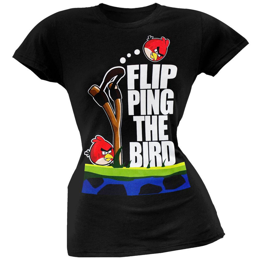 Angry Birds - Bird Flip Juniors T-Shirt Juniors T-Shirts Angry Birds SM Black 