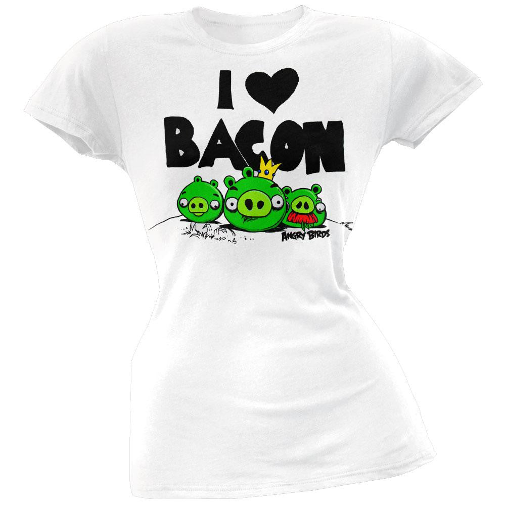 Angry Birds - Bacon Heart Juniors T-Shirt Juniors T-Shirts Angry Birds XL White 