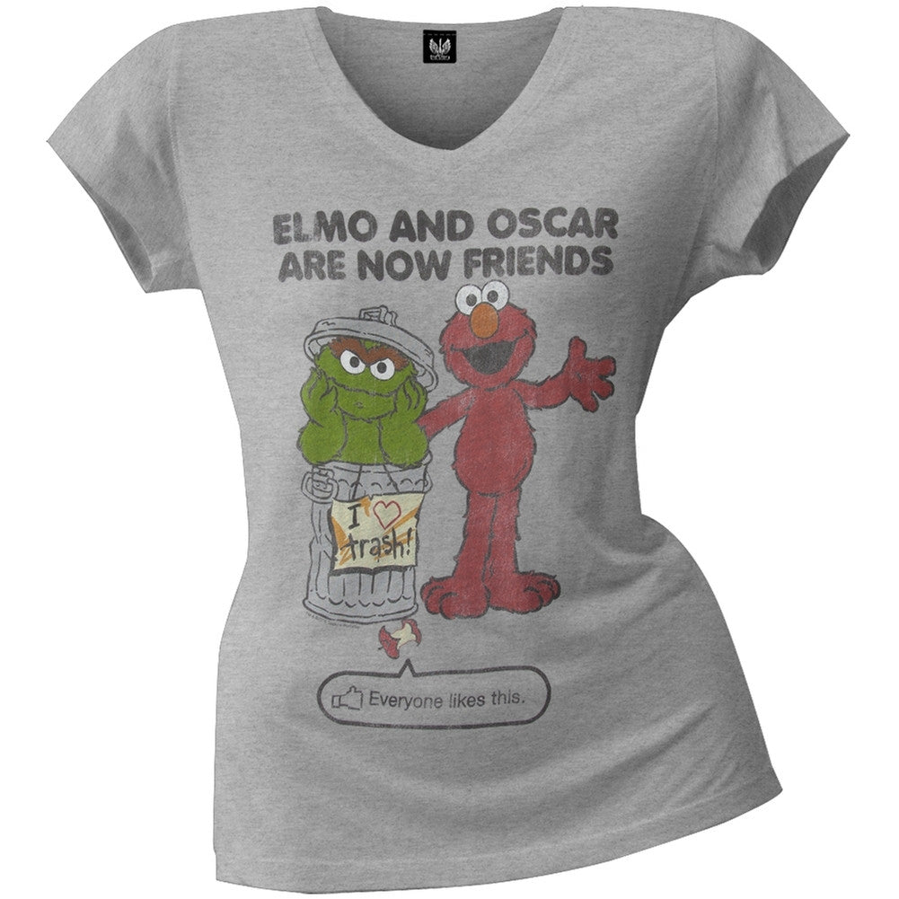 Sesame Street - Elmo & Oscar Friends Juniors T-Shirt Juniors T-Shirts Sesame Street SM Grey 