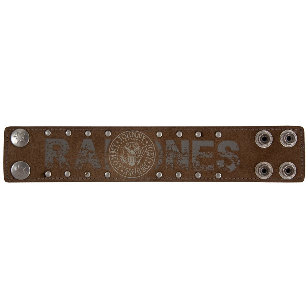 Ramones - Seal Logo Brown Leather Wristband Wristbands Ramones   