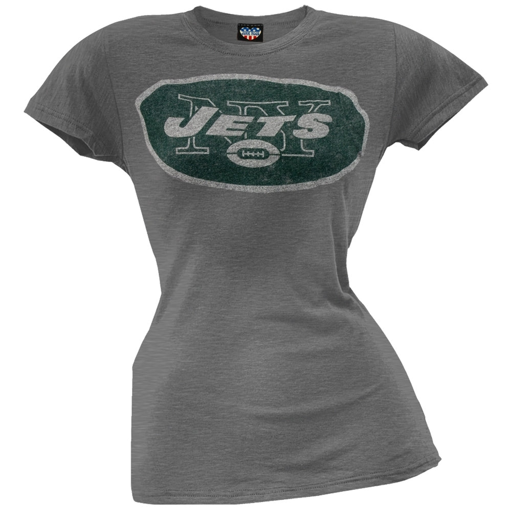 New York Jets - Vintage Logo Juniors T-Shirt Juniors T-Shirts New York Jets MD Grey 