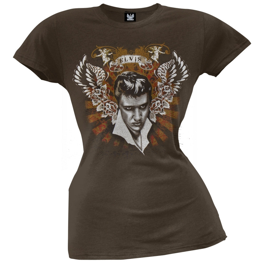 Elvis Presley - Wings Juniors T-Shirt Juniors T-Shirts Elvis Presley SM Brown 