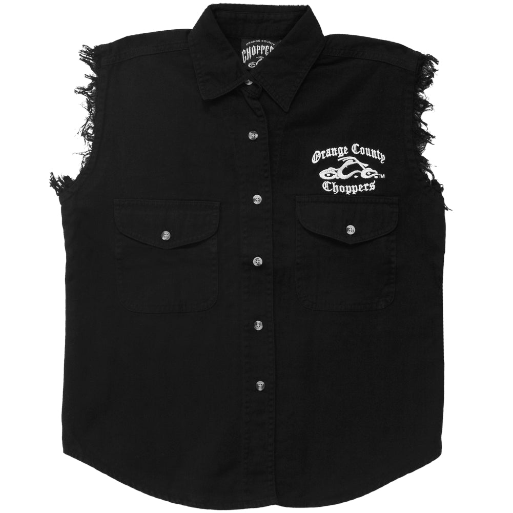 Orange County Choppers - Logo Black Denim Juniors Shirt Juniors Button-Ups Orange County Choppers MD Black 