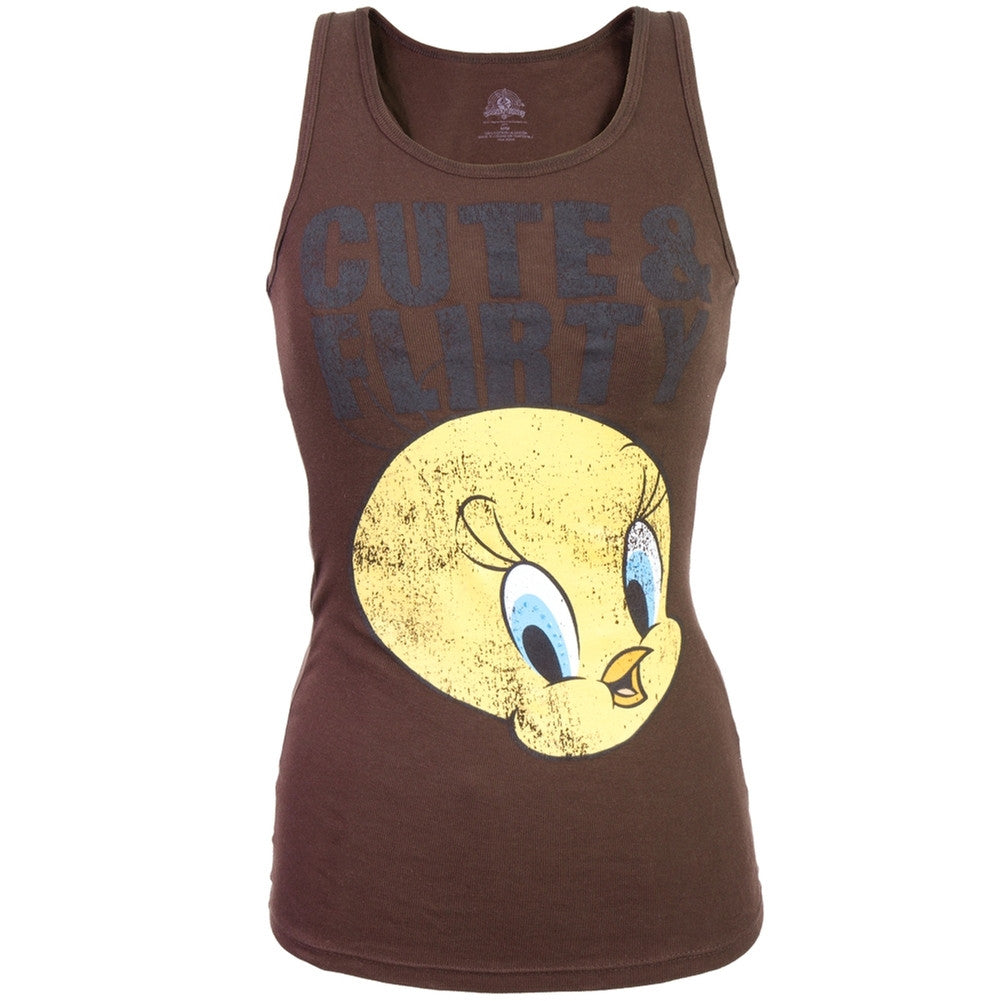 Looney Tunes - Cute & Flirty Juniors Tank Top Juniors Tank Tops Looney Tunes SM Brown 