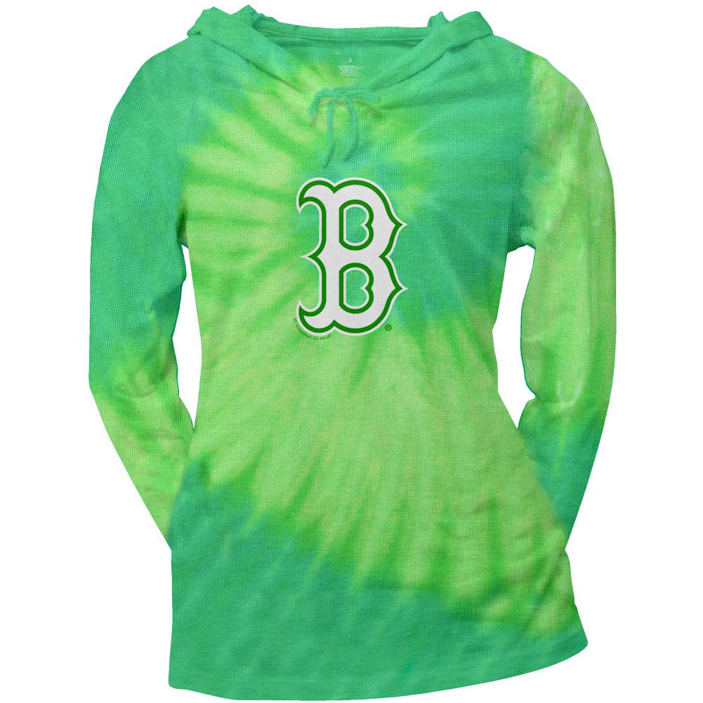 Boston Red Sox - Logo Tie Dye Juniors Thermal Hoodie Juniors Hoodies Boston Red Sox SM Green 