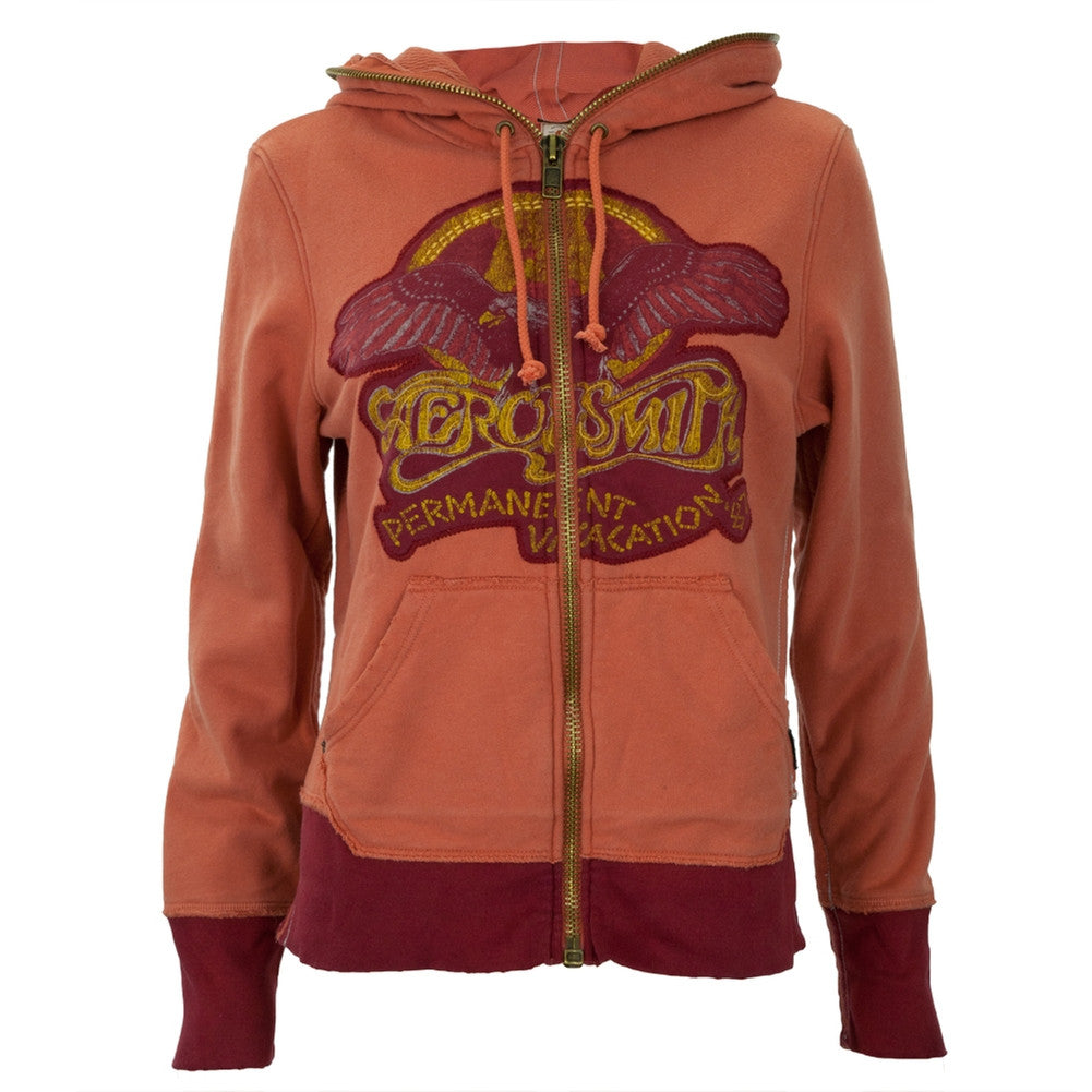 Aerosmith - Eagle Logo Orange Premium Juniors Zip Hoodie Juniors Hoodies Aerosmith XS Orange 