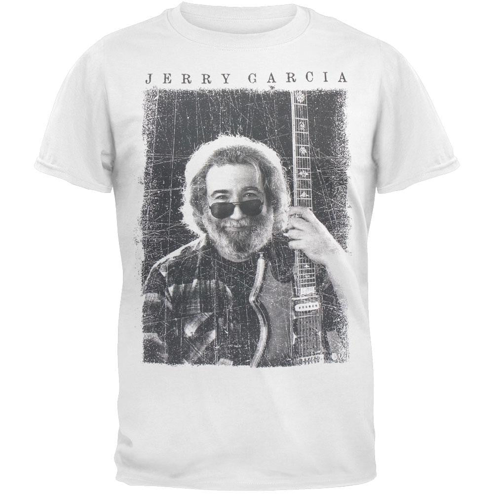 Jerry Garcia - Distressted Guitar Portait Adult T-Shirt Men's T-Shirts Jerry Garcia 2XL White 